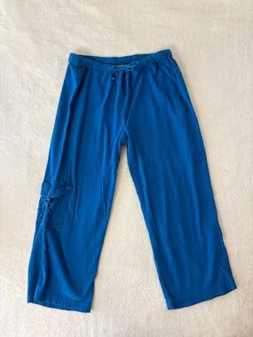 Chico’s Womens Pull-On Pants Sz 1 (M/8) Cotton Gauze Lagenlook Beachy Teal Blue